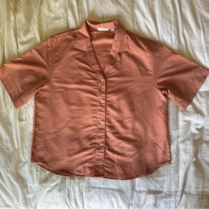 Uniqlo Linen Blend Open Collar Short Sleeve Shirt